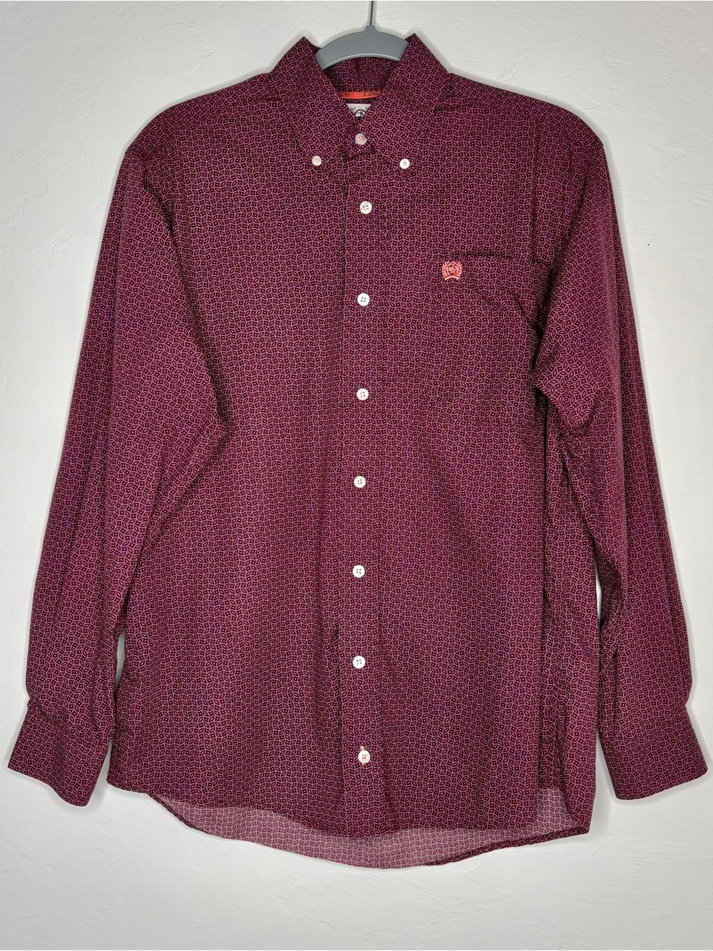 Cinch Mens Burgundy Geometric Print Button Down Western Shirt Long Sleeve XS